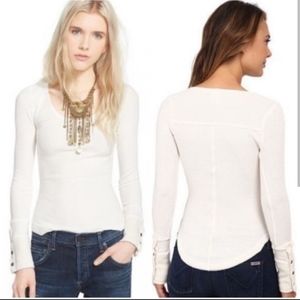Free People We the Free Sunni Valley Thermal Waffle Cut Ivory Long Sleeve Top